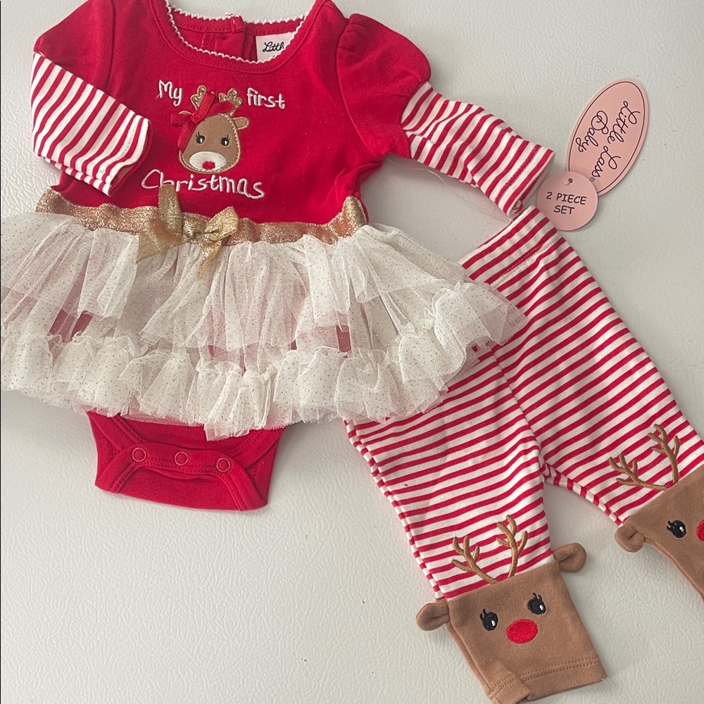 Red and White Christmas Baby Outfit 0-3month cute little Christmas dress